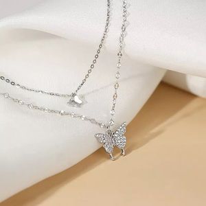 Double layer butterfly choker necklace